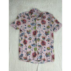 Rick and Morty Shirt Mens Small Pink Button Up Adult Swim Camp